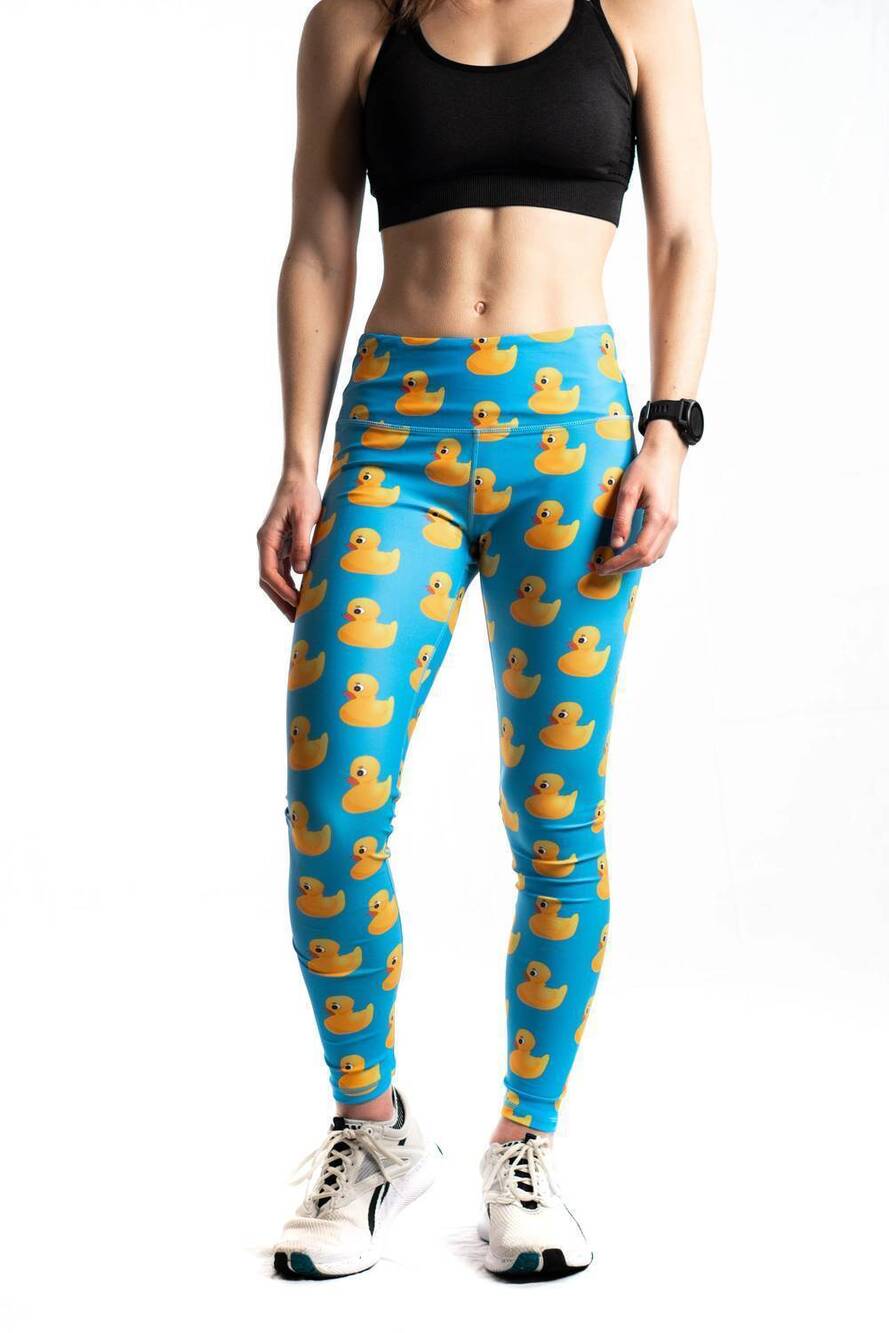 NEW CHICKNLEGS women's rubber ducky leggings in turquoise
